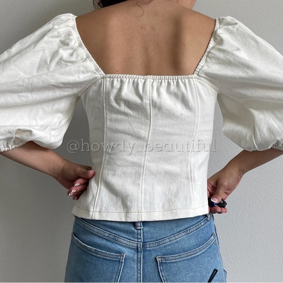 Lush front button square neck balloon sleeve crop - Picture 3 of 8